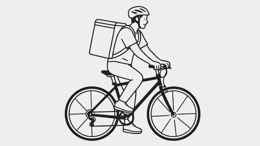 自転車でフードデリバリーをする男性のイラスト